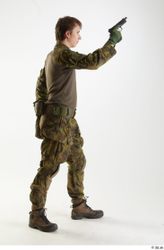 Whole Body Weapons-Pistol Man Pose with pistol White Uniform Athletic Studio photo references